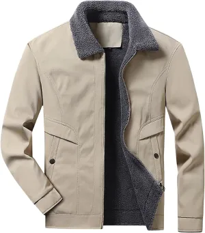 evzosrz Men's Corduroy Jackets Lapel Fleece Lined Sherpa Full Zip Casual Coats Windproof Thickened Warm Fashion Winter Coats