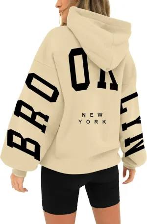 Fall Clothes 2024 Trendy Outfits Letter Printed Hoodie V Neck Fleece Sweatshirts Oversized Sweatshirt for Women