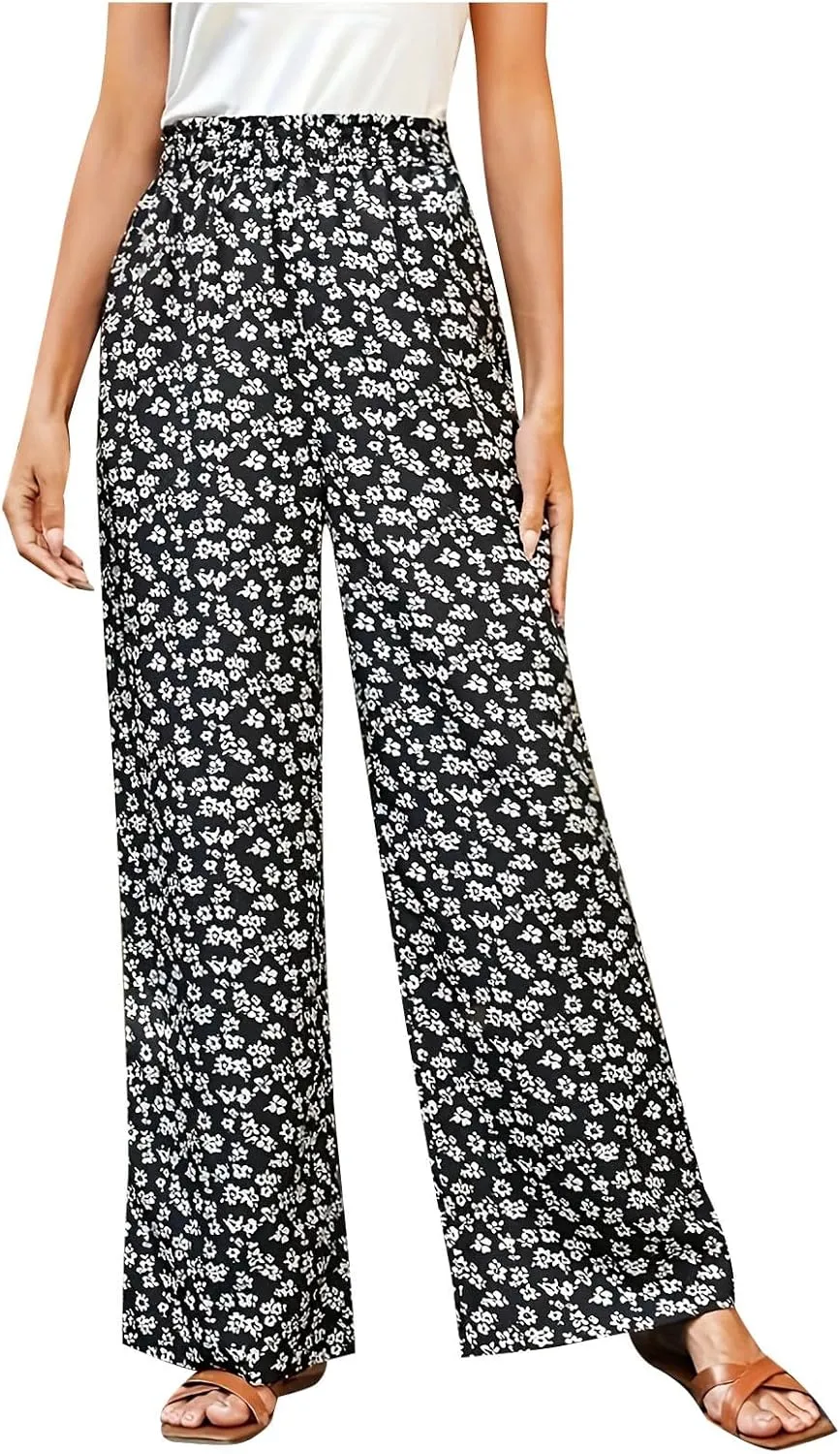 Fall Women High Waist Pants Fashion Loose Straight Pants Daily Pants Casual Printed Wide Leg Trousers Pants