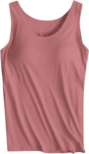 Fashion 2025 Built-in-Bra Tank Tops for Women Sleeveless Workout Yoga Undershirts Casual Comfy Basic Tees