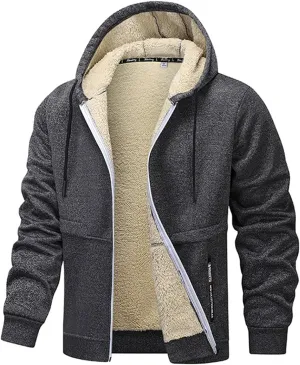 Fleece Hoodie for Men Winter Warm Jacket Full Zip Sherpa Lined Sweatshirt Casual Work Coat Thick Coats with Pocket