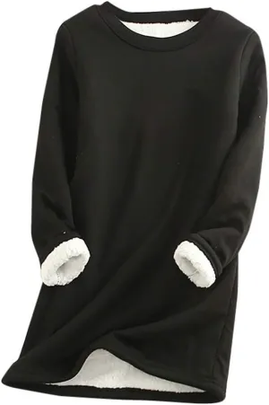 Fleece Lined Sweatshirts for Women Crewneck Warm Sherpa Sweatshirt Pullover 2024 Winter Thermal Underwear Loungewear