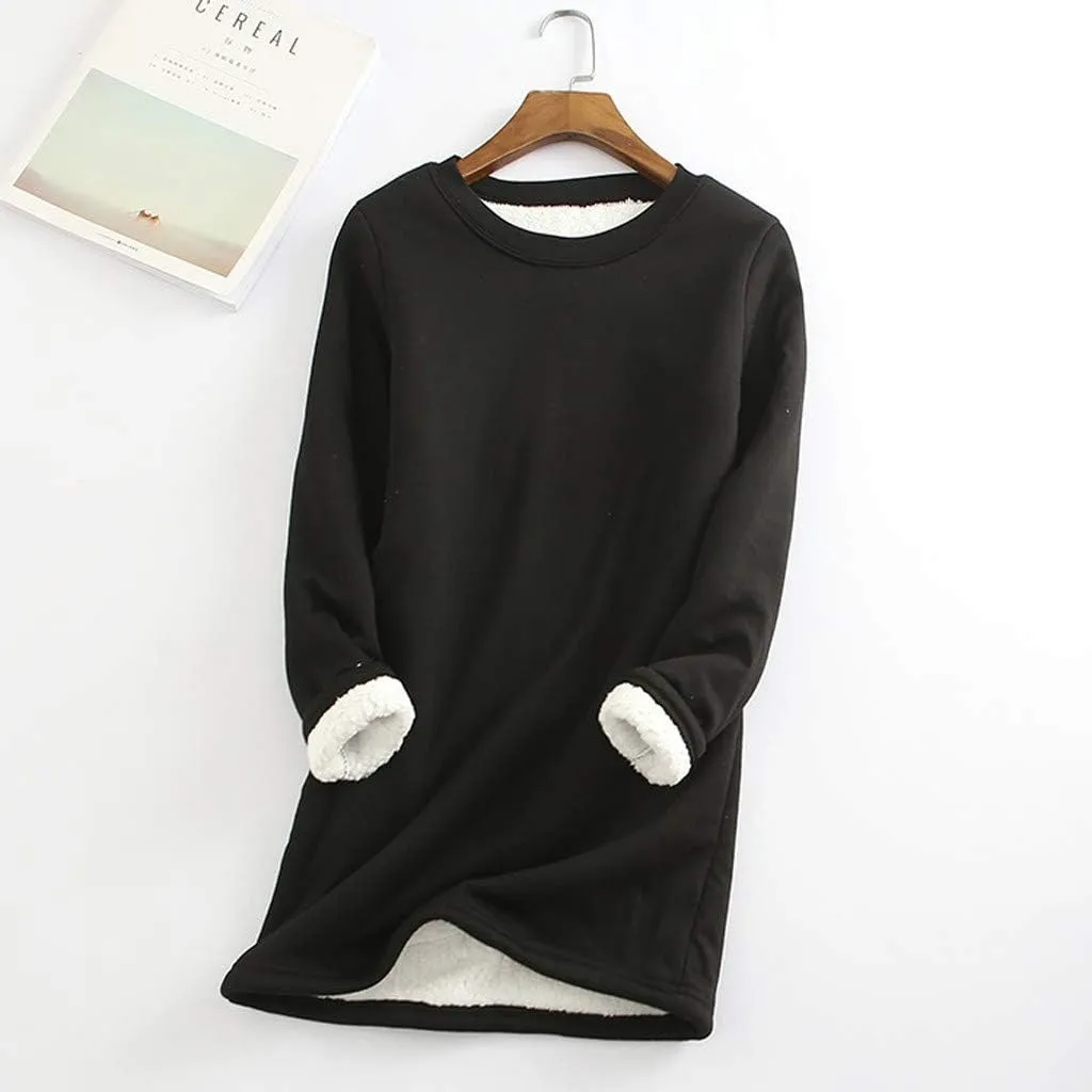 Fleece Lined Sweatshirts for Women Crewneck Warm Sherpa Sweatshirt Pullover 2024 Winter Thermal Underwear Loungewear