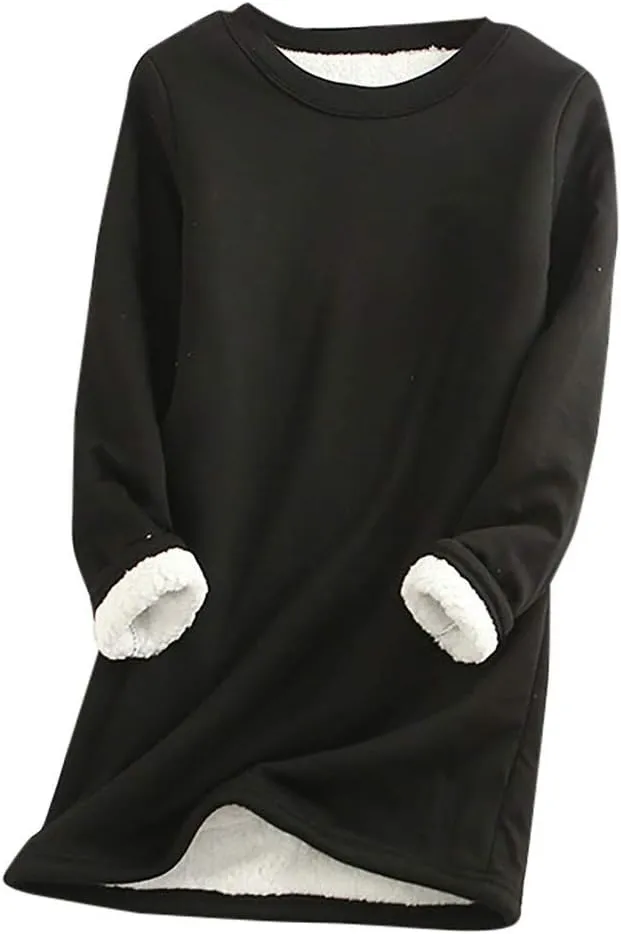 Fleece Lined Sweatshirts for Women Crewneck Warm Sherpa Sweatshirt Pullover 2024 Winter Thermal Underwear Loungewear