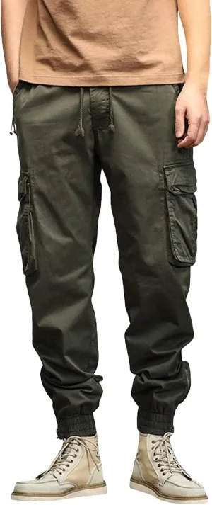 GIERIDUC Men's Essentials Fleece Sweatpants Mens Relaxed Fit Khaki Pants Tactical Work Pants for Men Olive Green Chino Pants