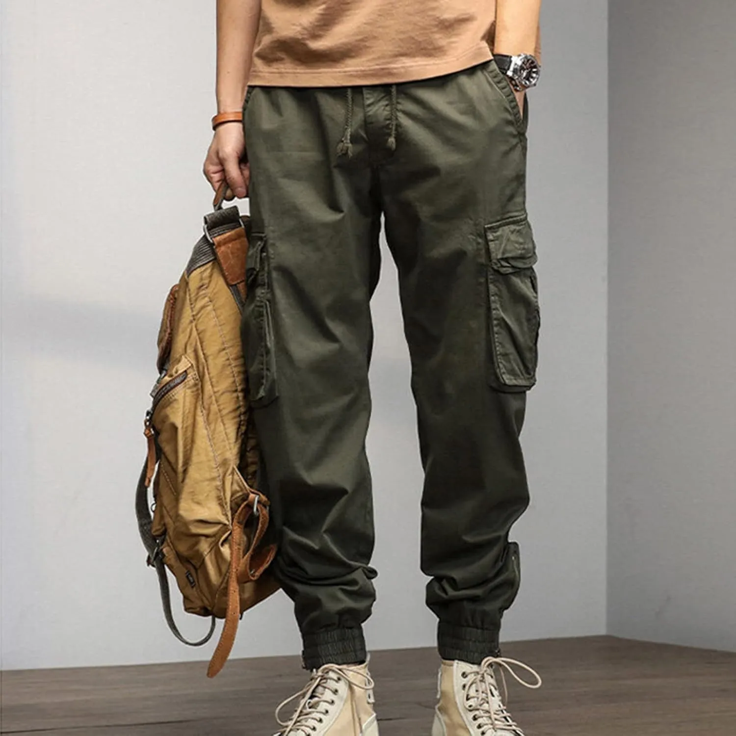 GIERIDUC Men's Essentials Fleece Sweatpants Mens Relaxed Fit Khaki Pants Tactical Work Pants for Men Olive Green Chino Pants