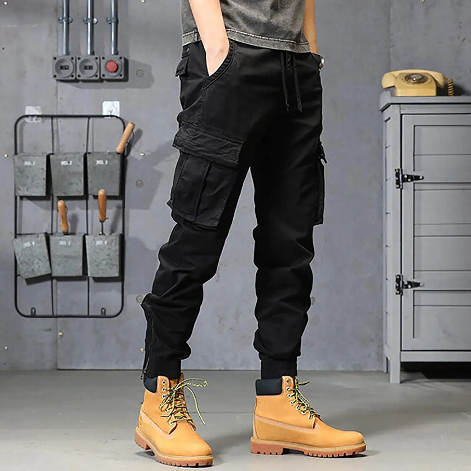 GIERIDUC Men's Essentials Fleece Sweatpants Mens Relaxed Fit Khaki Pants Tactical Work Pants for Men Olive Green Chino Pants