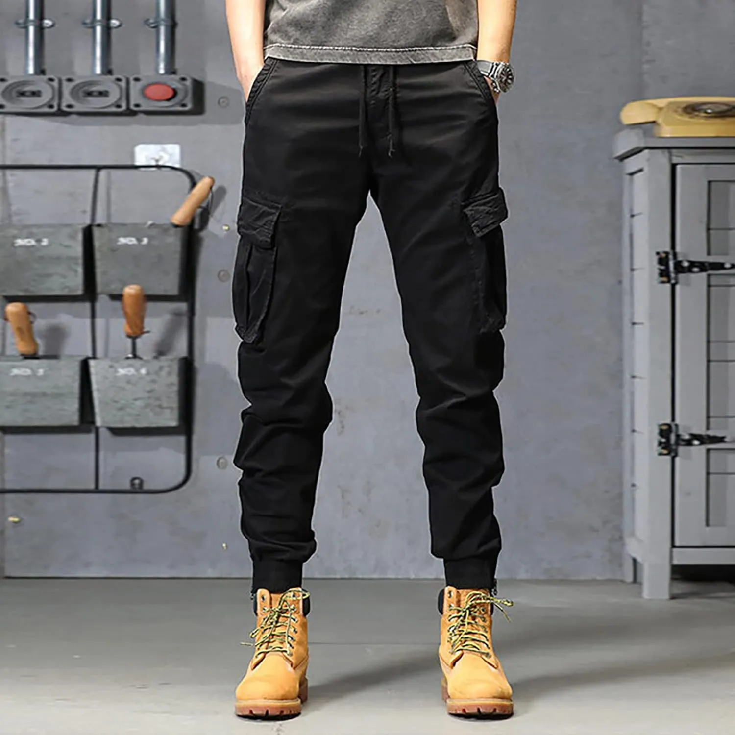 GIERIDUC Men's Essentials Fleece Sweatpants Mens Relaxed Fit Khaki Pants Tactical Work Pants for Men Olive Green Chino Pants