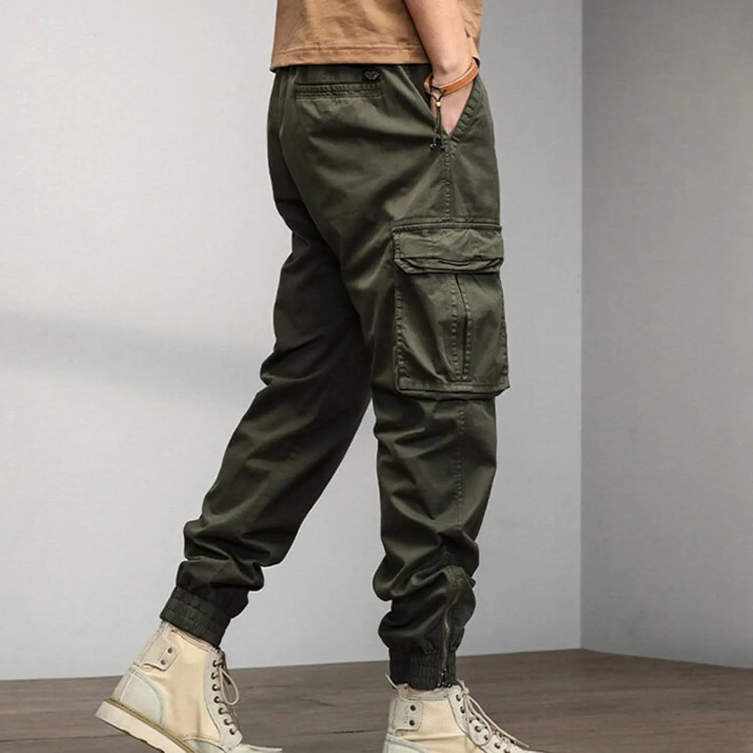 GIERIDUC Men's Essentials Fleece Sweatpants Mens Relaxed Fit Khaki Pants Tactical Work Pants for Men Olive Green Chino Pants