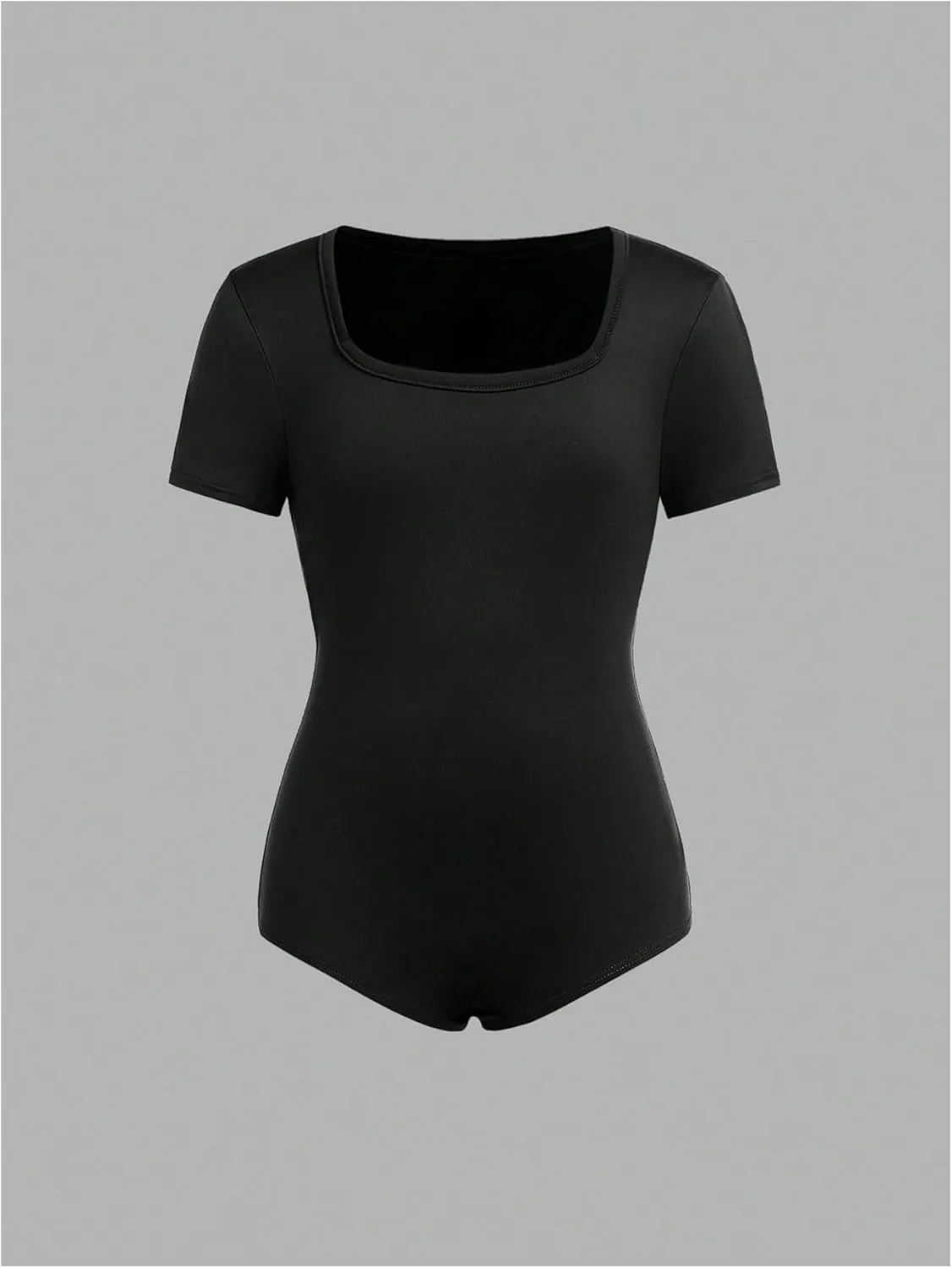 Girl's 3 Pack Square Neck Short Sleeve Bodysuit Tops Slim Fit Leotard Basic Tees Tops for Girls