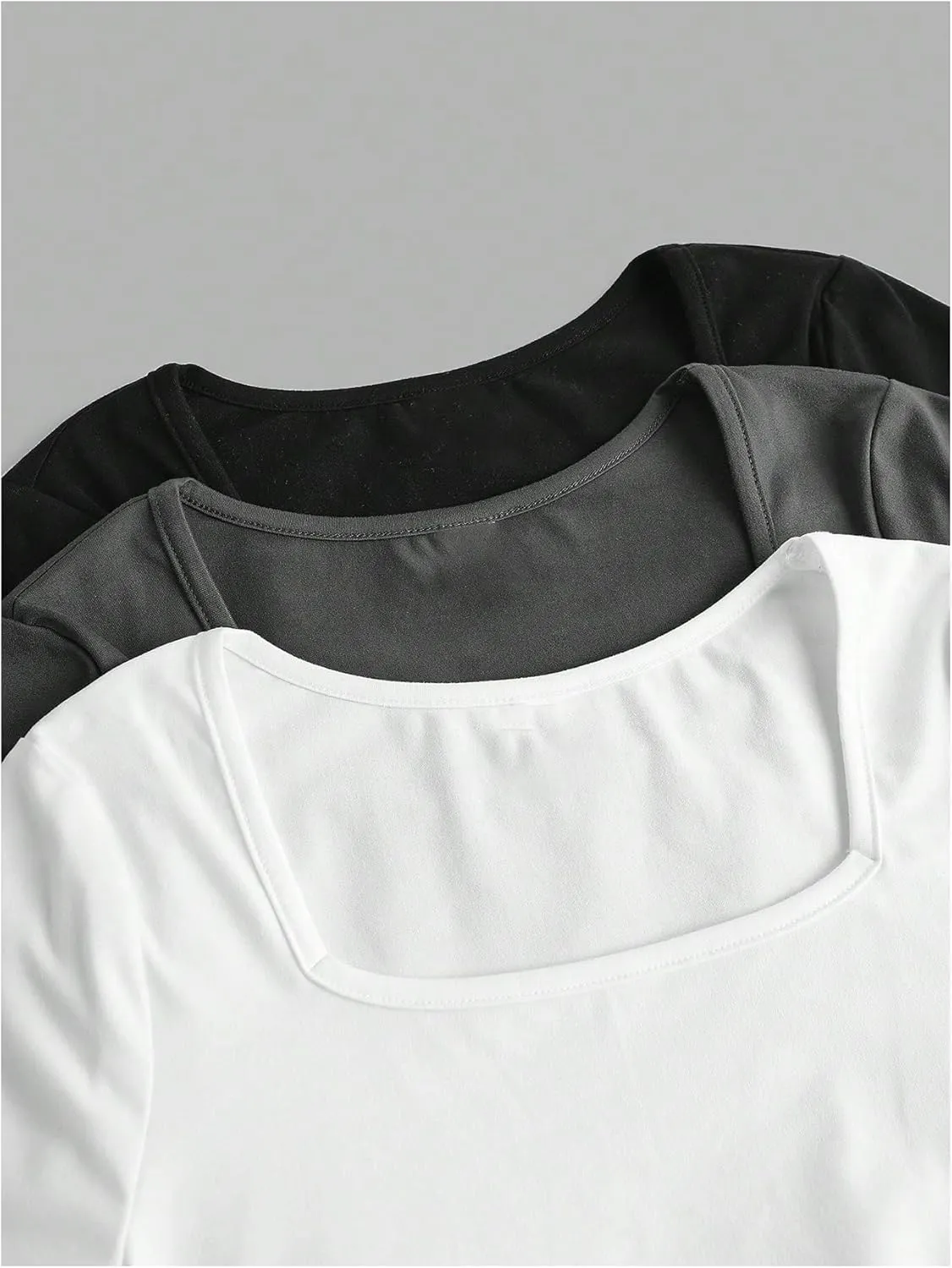 Girl's 3 Pack Square Neck Short Sleeve Bodysuit Tops Slim Fit Leotard Basic Tees Tops for Girls