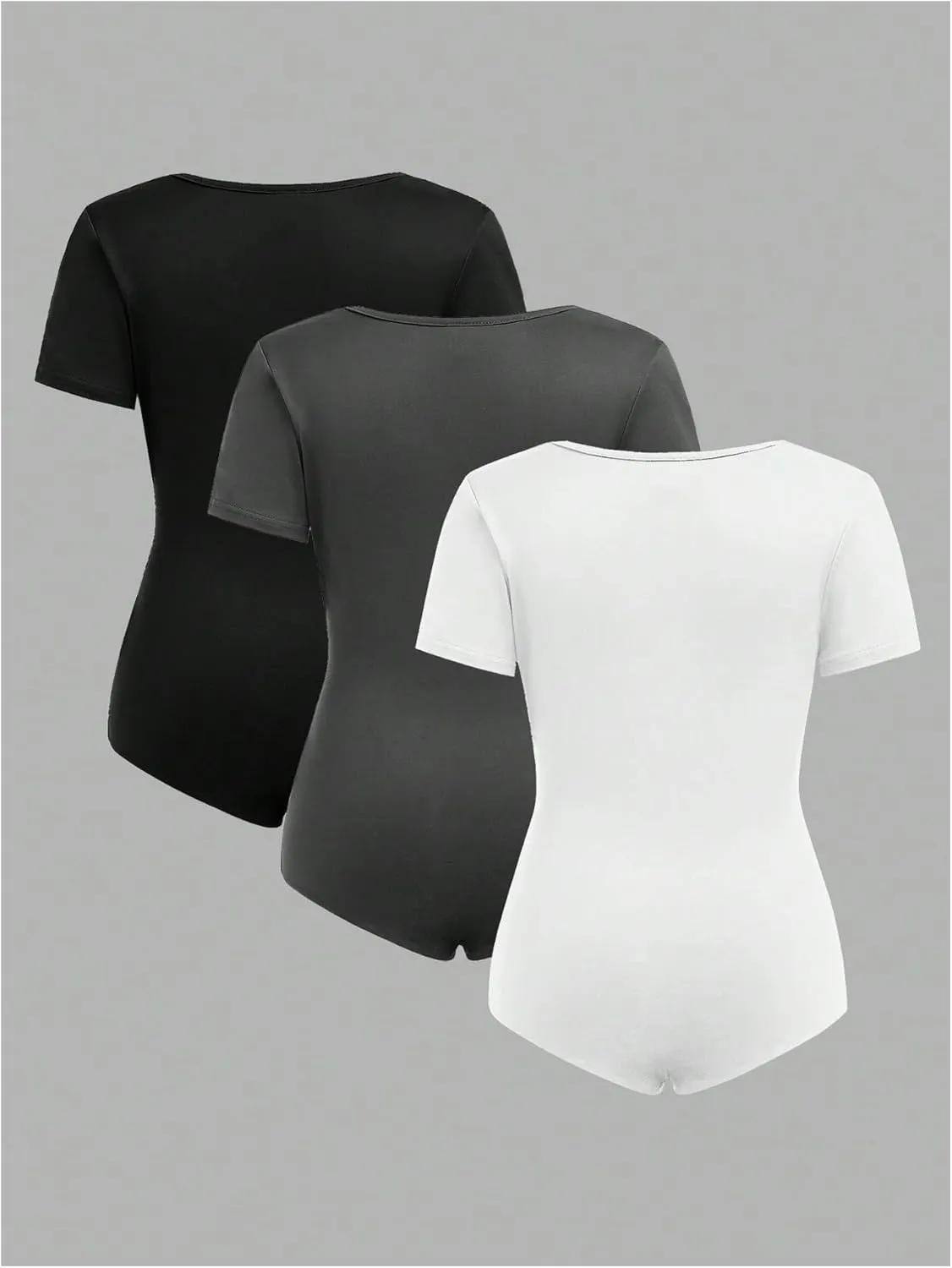Girl's 3 Pack Square Neck Short Sleeve Bodysuit Tops Slim Fit Leotard Basic Tees Tops for Girls