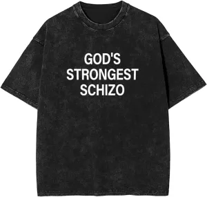 God's Strongest Schizo Vintage Oversized T-Shirts for Men Cotton Summer Tops Short Sleeve Basic Tees Unisex
