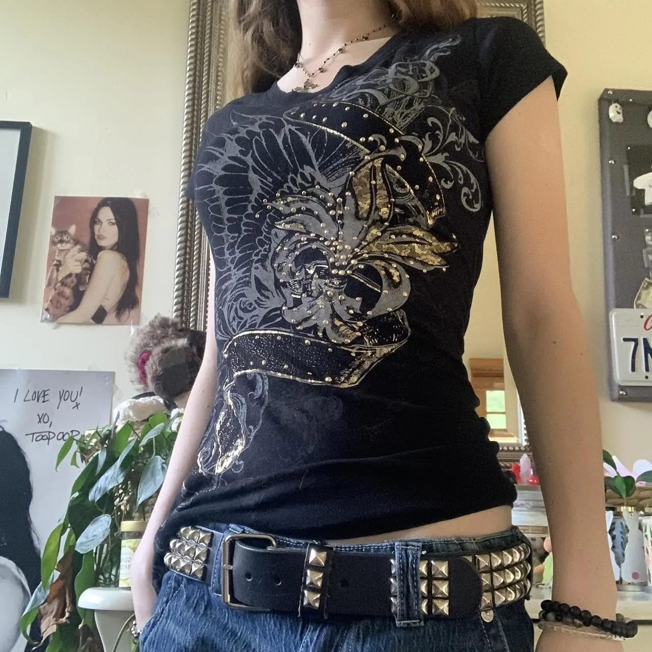 Grunge Shirts Emo Clothes Teen Girls Vintage Graphic Tee Y2k 2000s Goth Top Women Mcbling Short Sleeve Streetwear