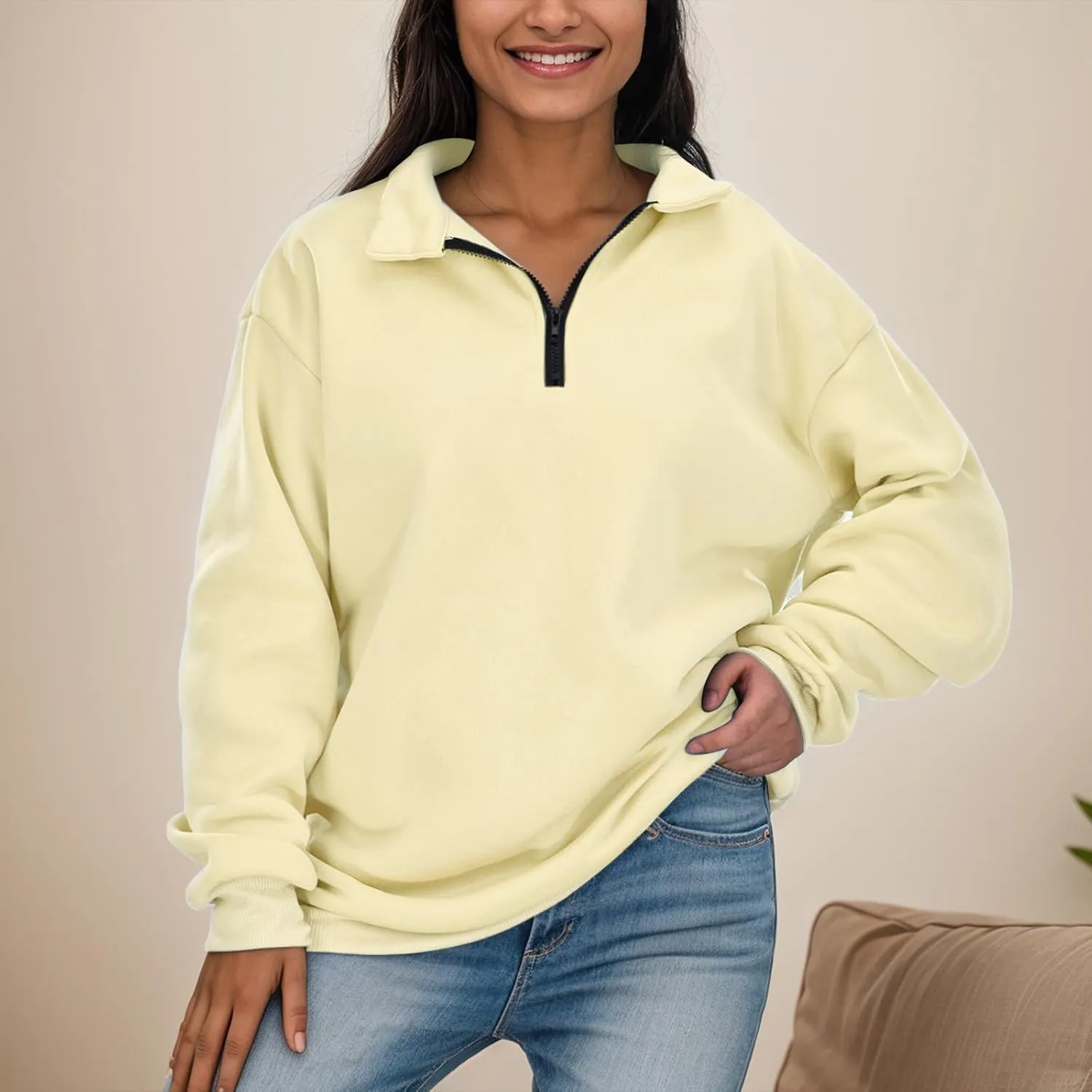 Half Zip Sweatshirt Women Trendy Cropped Hoodies Fleece Jackets Pullover Fall Outfits 2024 Winter Clothes