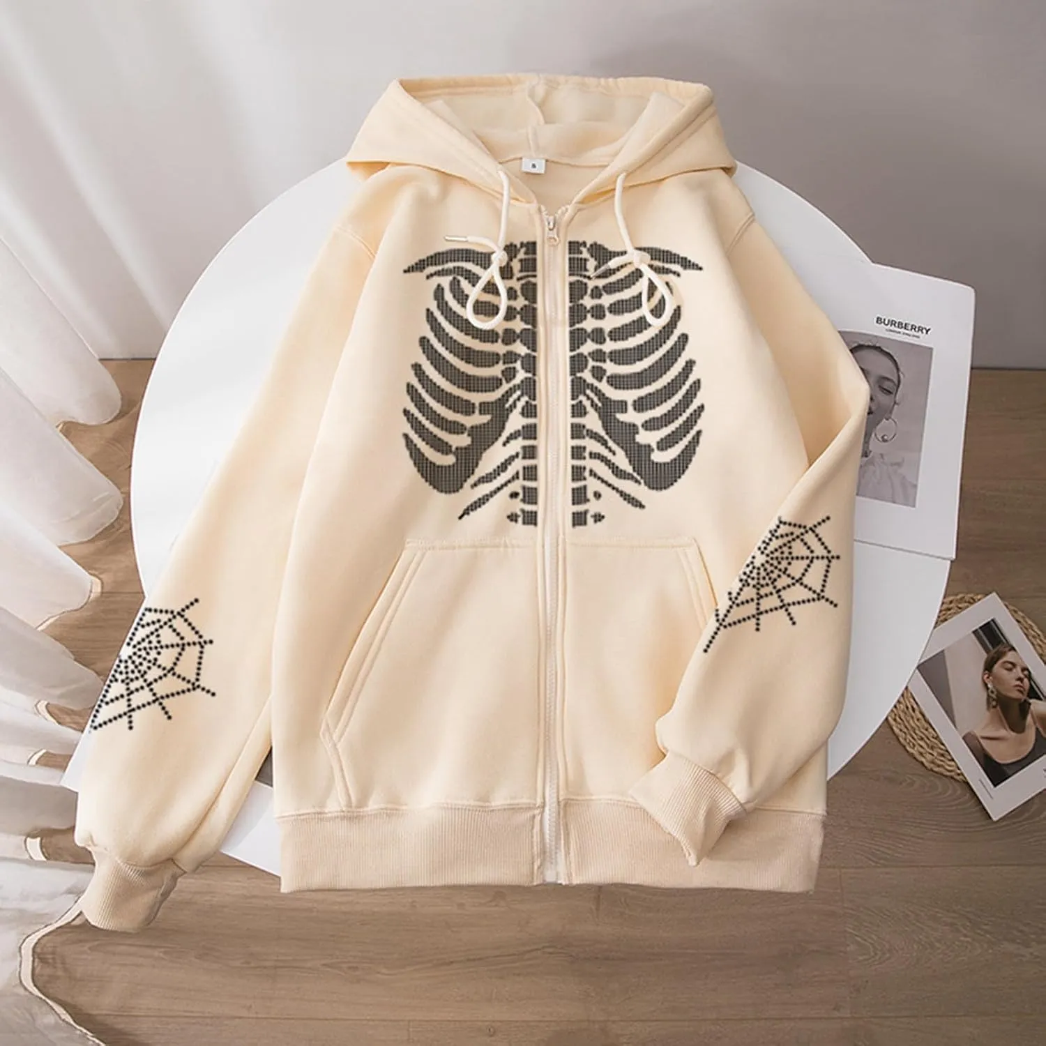 Halloween Mens Zip Up Hoodie Skeleton Graphic Print Oversized Long Sleeve Jacket Teens Preppy Loose Casual Pullover