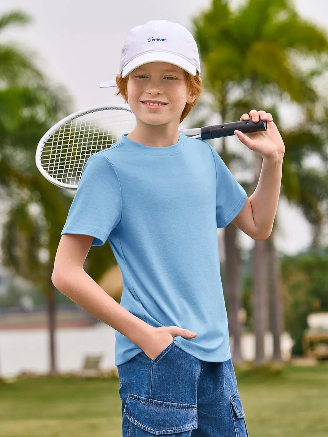 Haloumoning Boys T-Shirts Kids Short Sleeve Crewneck Solid Basic Tees Casual Tops 5-14 Years