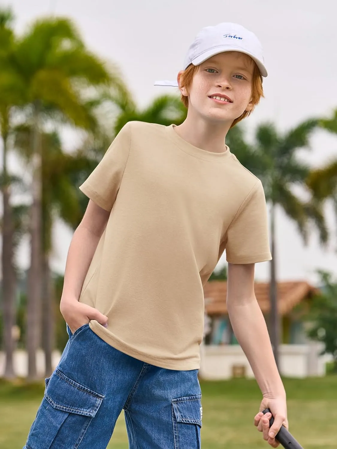 Haloumoning Boys T-Shirts Kids Short Sleeve Crewneck Solid Basic Tees Casual Tops 5-14 Years