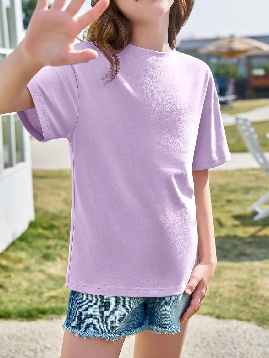 Haloumoning Girls Short Sleeve T Shirts Kids Summer Oversized Tops Casual Crewneck Basic Tees 5-14Y
