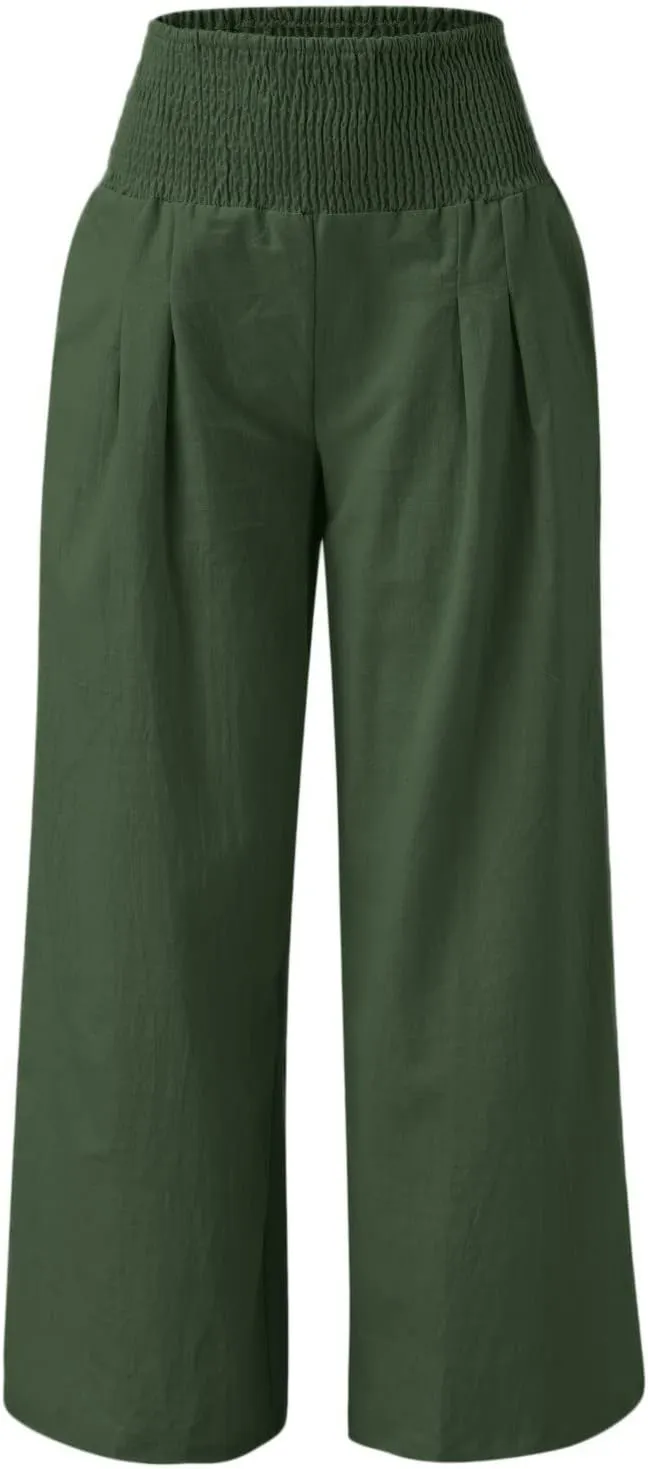 High Waisted Wide Leg Pants for Women with Pockets Plus Size Casual Solid Palazzo Pant Loose Fit Lounge Trousers