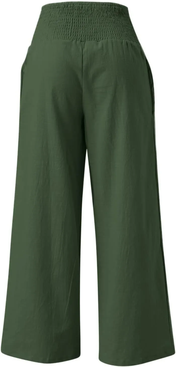 High Waisted Wide Leg Pants for Women with Pockets Plus Size Casual Solid Palazzo Pant Loose Fit Lounge Trousers