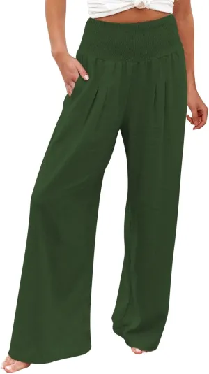High Waisted Wide Leg Pants for Women with Pockets Plus Size Casual Solid Palazzo Pant Loose Fit Lounge Trousers