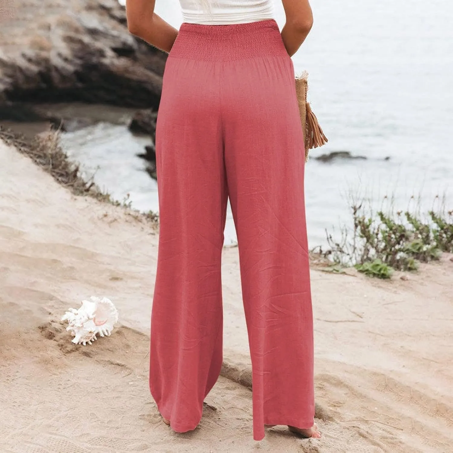 High Waisted Wide Leg Pants for Women with Pockets Plus Size Casual Solid Palazzo Pant Loose Fit Lounge Trousers