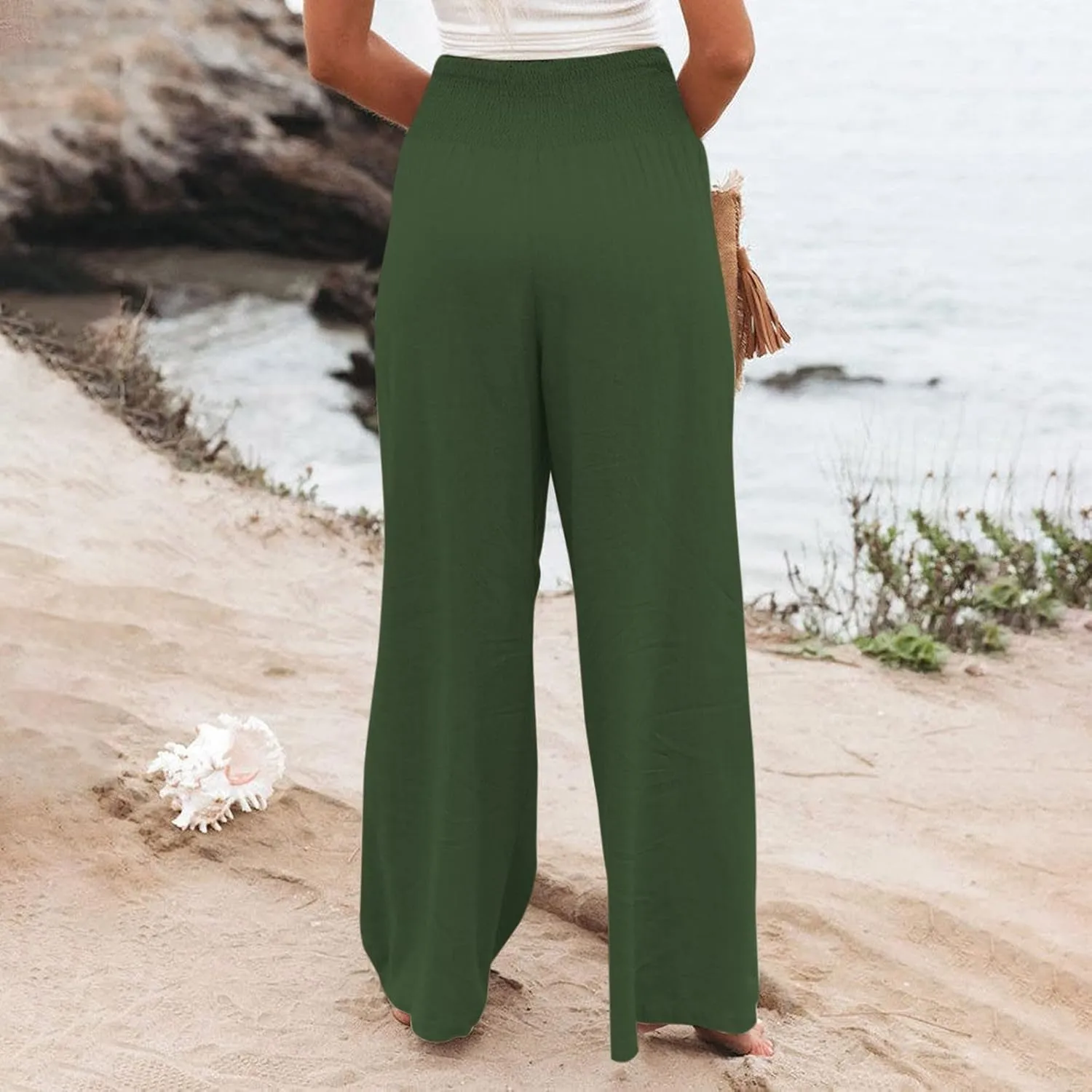 High Waisted Wide Leg Pants for Women with Pockets Plus Size Casual Solid Palazzo Pant Loose Fit Lounge Trousers