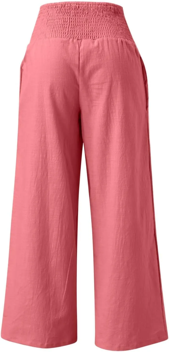 High Waisted Wide Leg Pants for Women with Pockets Plus Size Casual Solid Palazzo Pant Loose Fit Lounge Trousers