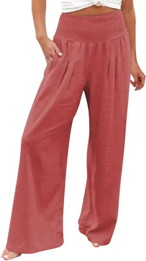 High Waisted Wide Leg Pants for Women with Pockets Plus Size Casual Solid Palazzo Pant Loose Fit Lounge Trousers