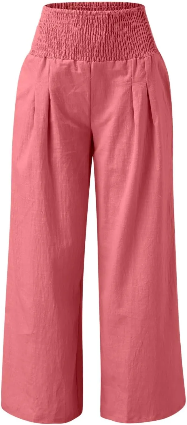 High Waisted Wide Leg Pants for Women with Pockets Plus Size Casual Solid Palazzo Pant Loose Fit Lounge Trousers
