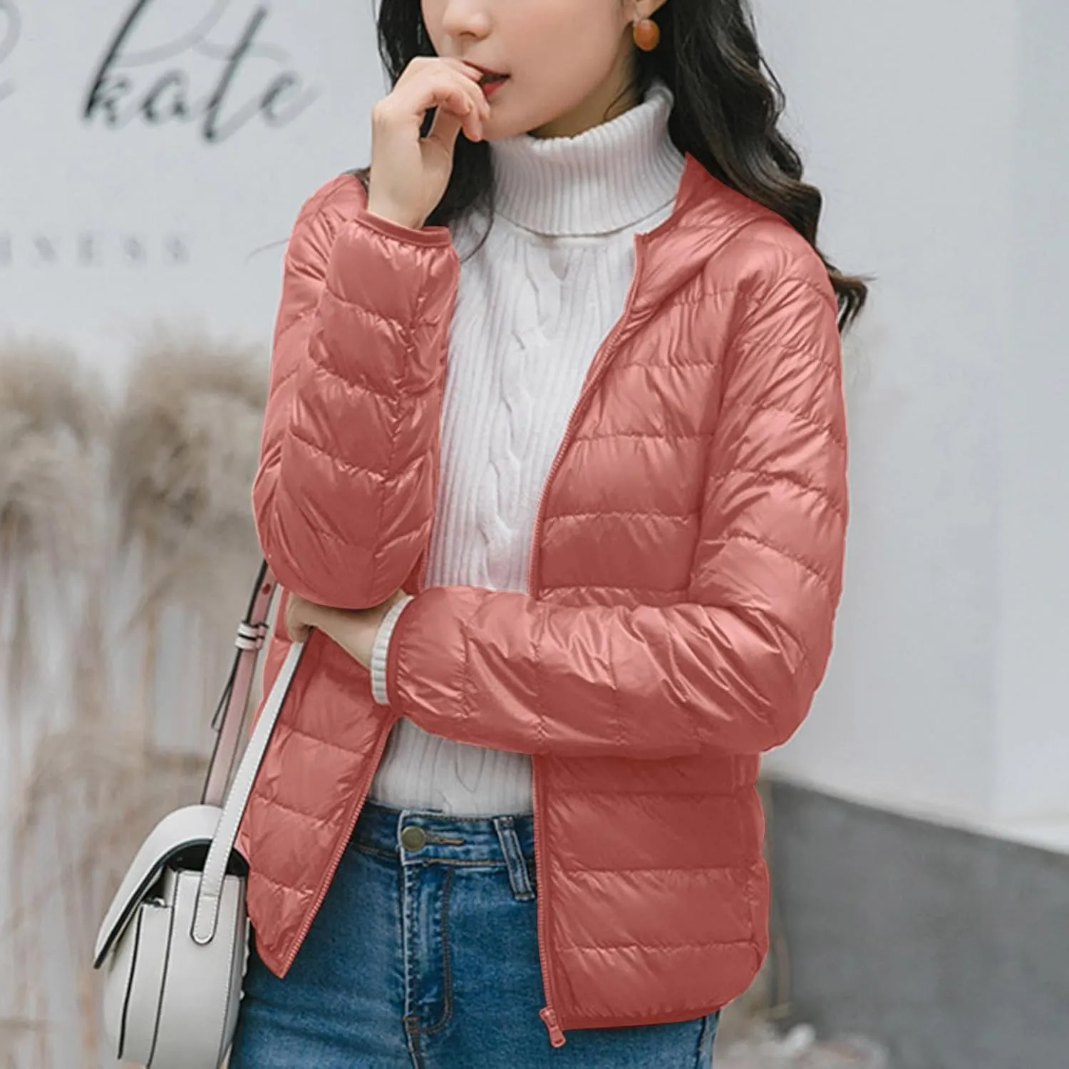 hlysgo Women's Slim-Fit Quilted Puffer Jacket Lightweight Padded Warm Winter Casual Down Coat Zip Jackets