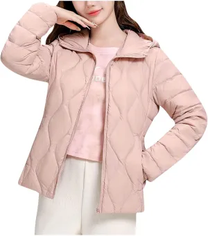 Hooded Quilted Jacket Women Lightweight Puffer Jacket Zip up Padded Coat Packable Down Jacket Warm Winter Coat