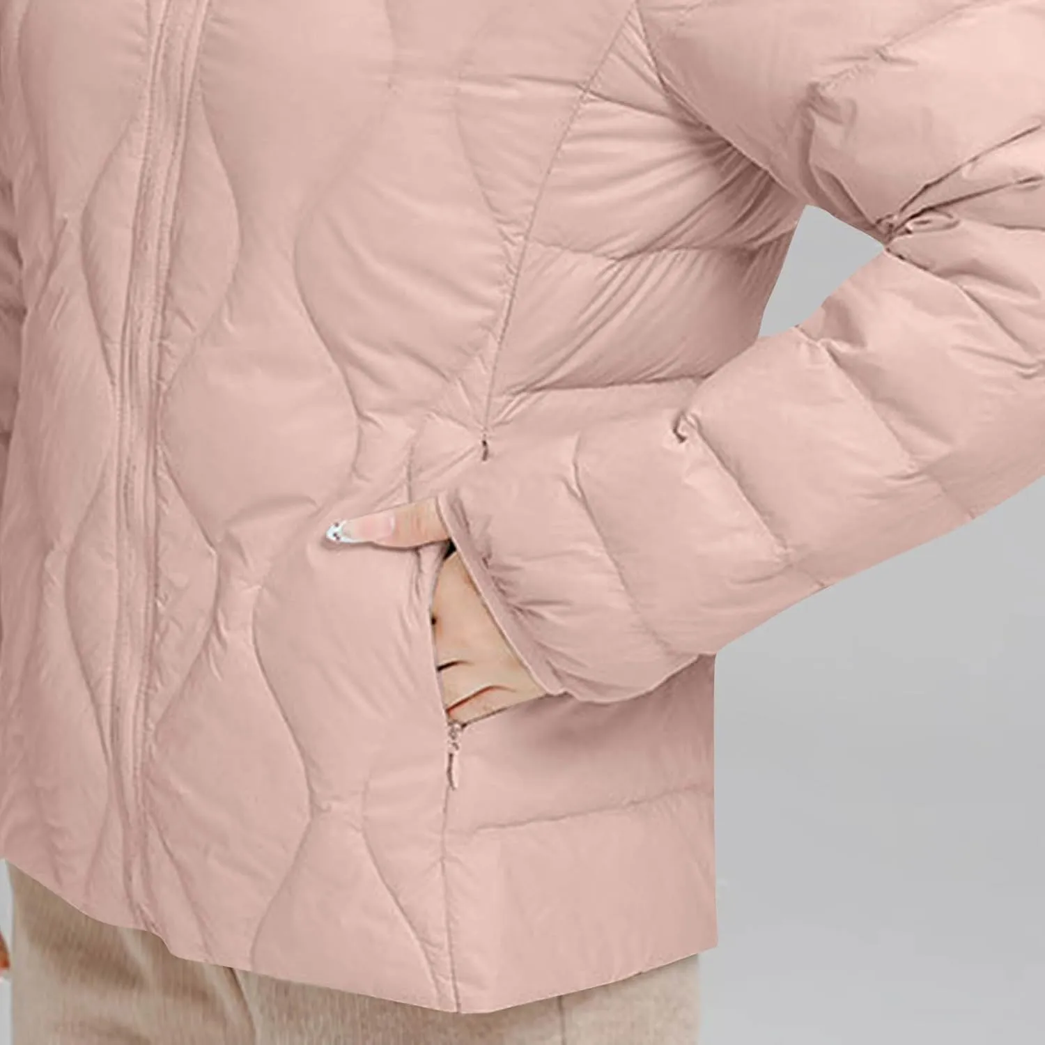 Hooded Quilted Jacket Women Lightweight Puffer Jacket Zip up Padded Coat Packable Down Jacket Warm Winter Coat
