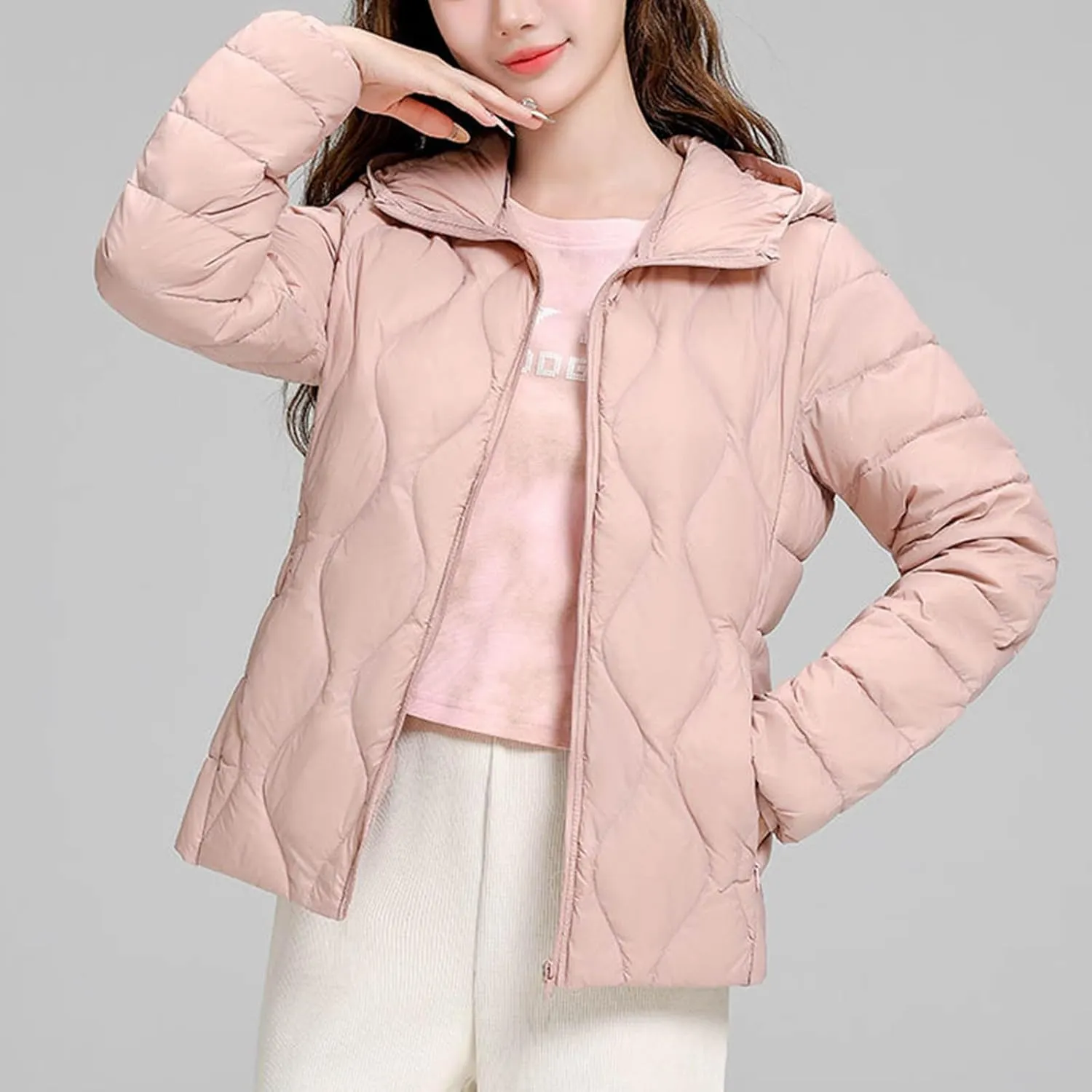 Hooded Quilted Jacket Women Lightweight Puffer Jacket Zip up Padded Coat Packable Down Jacket Warm Winter Coat
