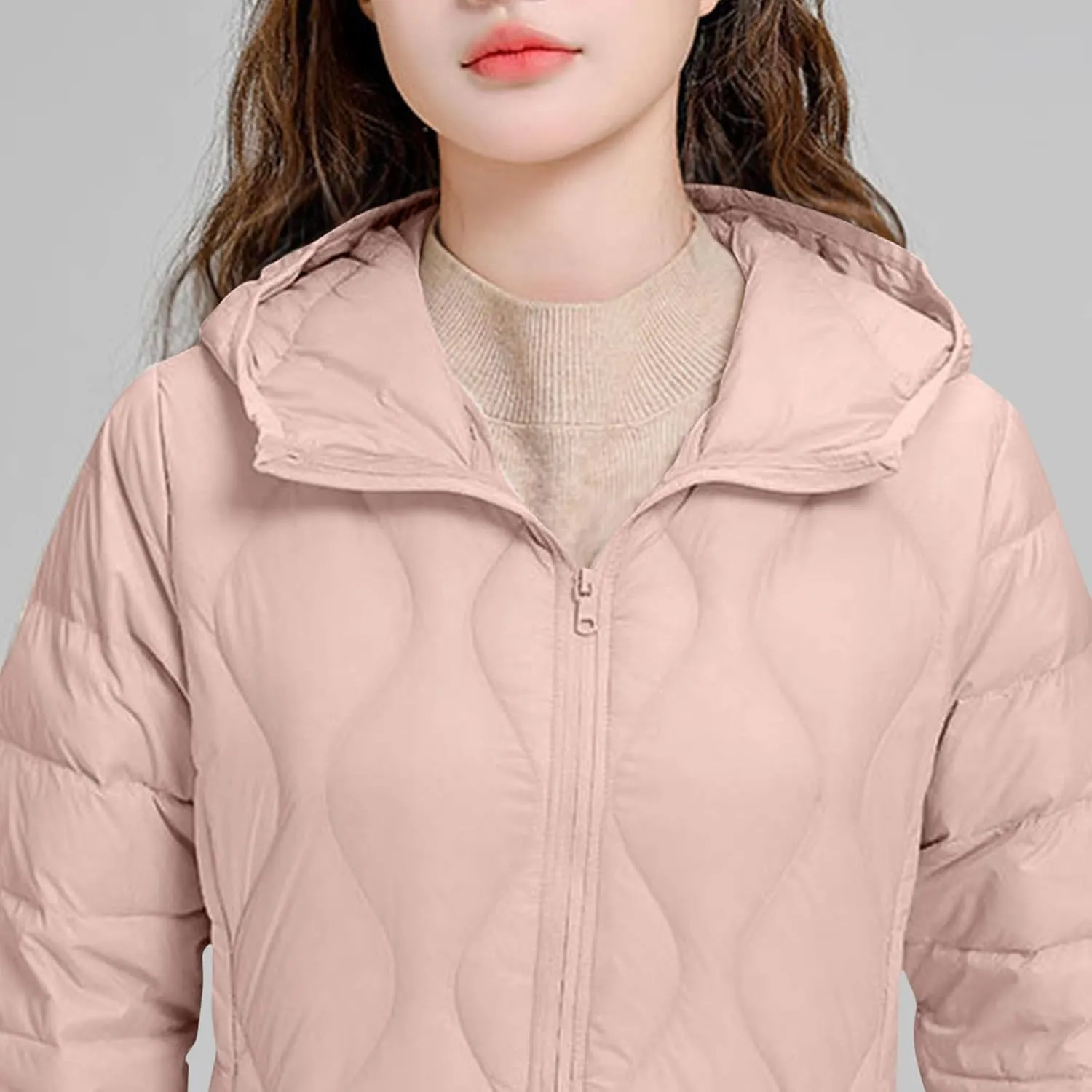 Hooded Quilted Jacket Women Lightweight Puffer Jacket Zip up Padded Coat Packable Down Jacket Warm Winter Coat