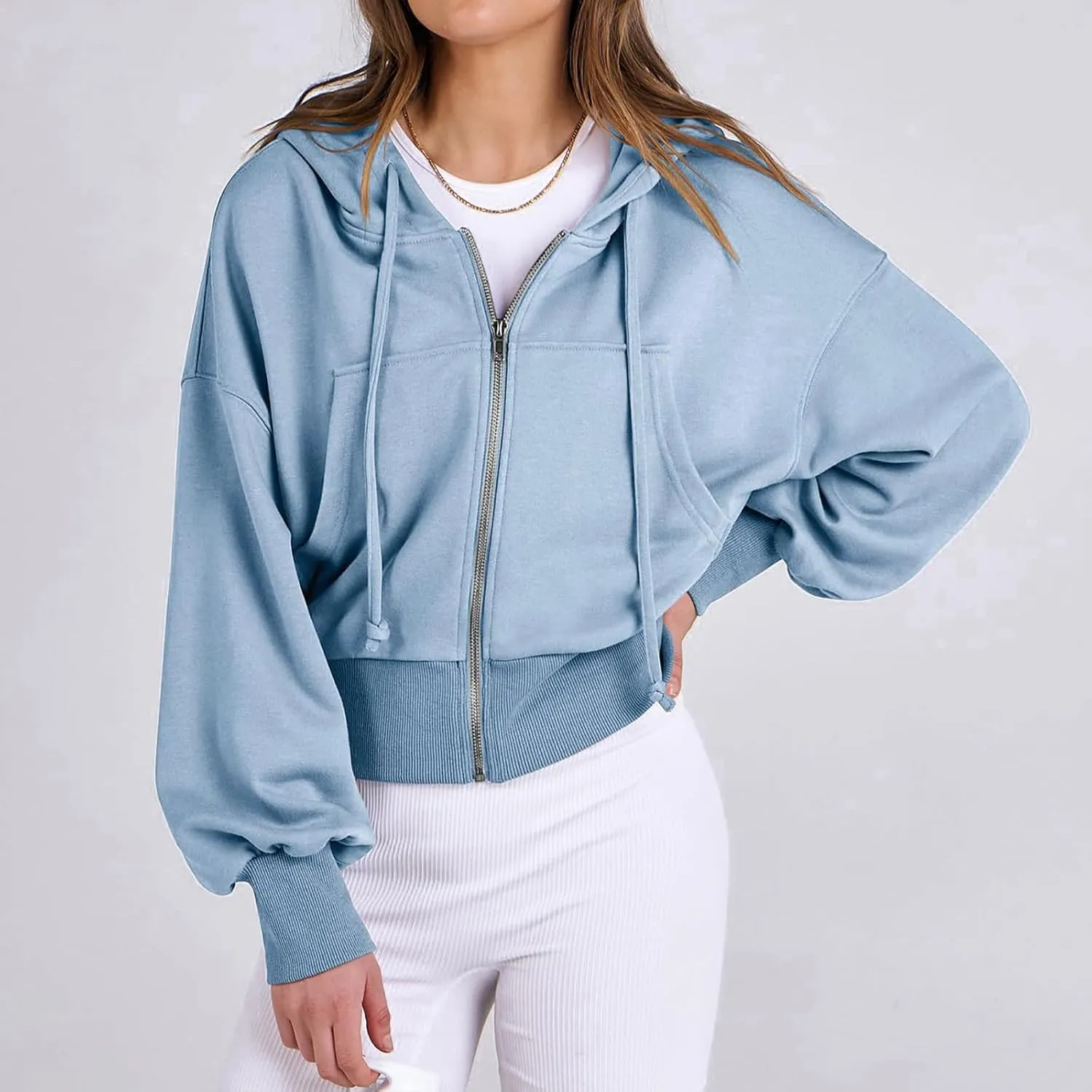 Hoodies for Women Full Zip Up Cropped Sweatshirts Jackets Casual Comfy Gym Tops Fall Outfits Winter Clothes