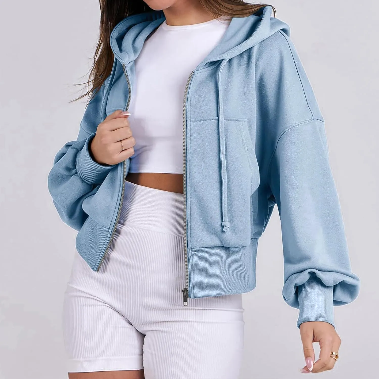 Hoodies for Women Full Zip Up Cropped Sweatshirts Jackets Casual Comfy Gym Tops Fall Outfits Winter Clothes