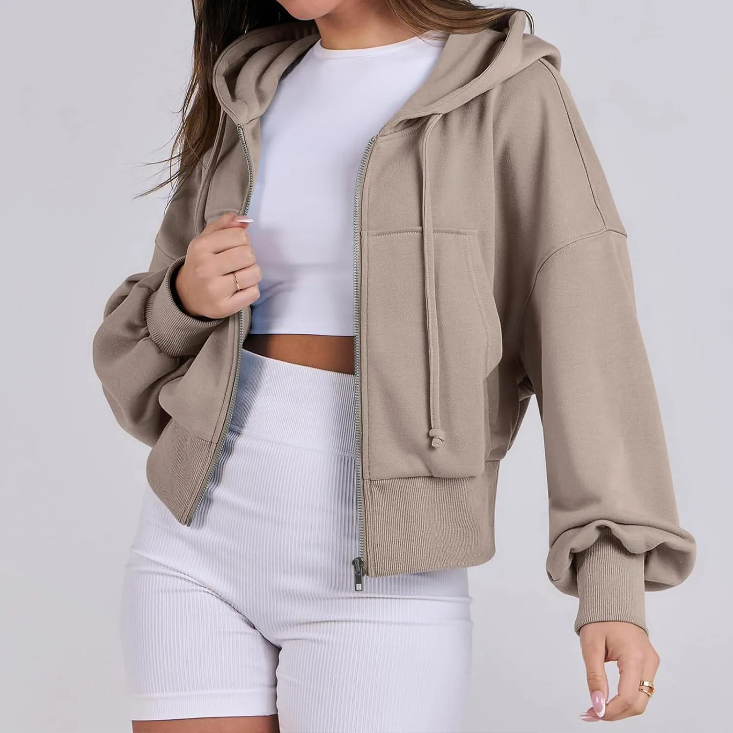 Hoodies for Women Full Zip Up Cropped Sweatshirts Jackets Casual Comfy Gym Tops Fall Outfits Winter Clothes
