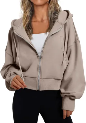 Hoodies for Women Full Zip Up Cropped Sweatshirts Jackets Casual Comfy Gym Tops Fall Outfits Winter Clothes