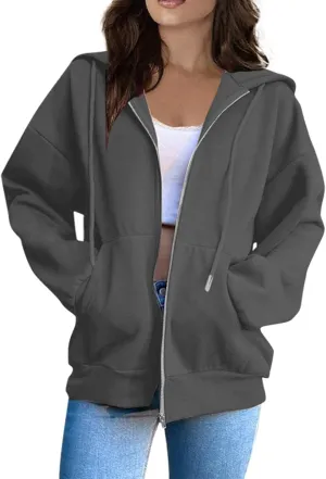 Hoodies For Women Zip Up Hoodie Long Sleeve Solid Jackets Fall Winter Coats Soft Loose Hoodies Outdoor Sweatshirt