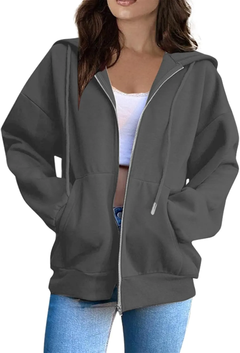 Hoodies For Women Zip Up Hoodie Long Sleeve Solid Jackets Fall Winter Coats Soft Loose Hoodies Outdoor Sweatshirt