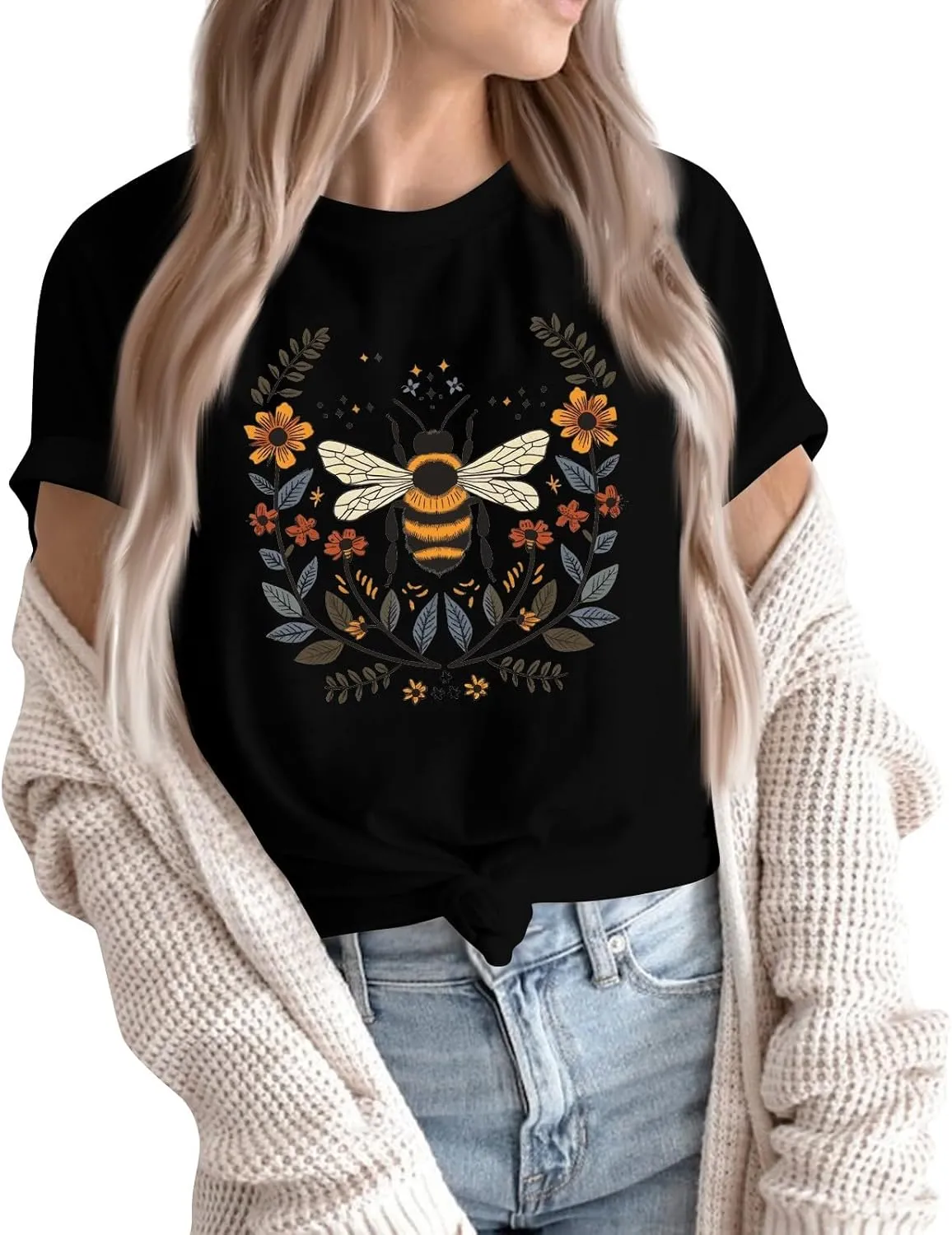 HTHLVMD Womens Graphic Tees Bee Day T Shirt Mama Graphic Tees for Women Short Sleeve T Shirts Summer Fashion Outfits