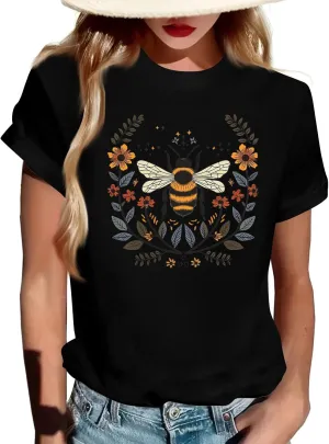 HTHLVMD Womens Graphic Tees Bee Day T Shirt Mama Graphic Tees for Women Short Sleeve T Shirts Summer Fashion Outfits