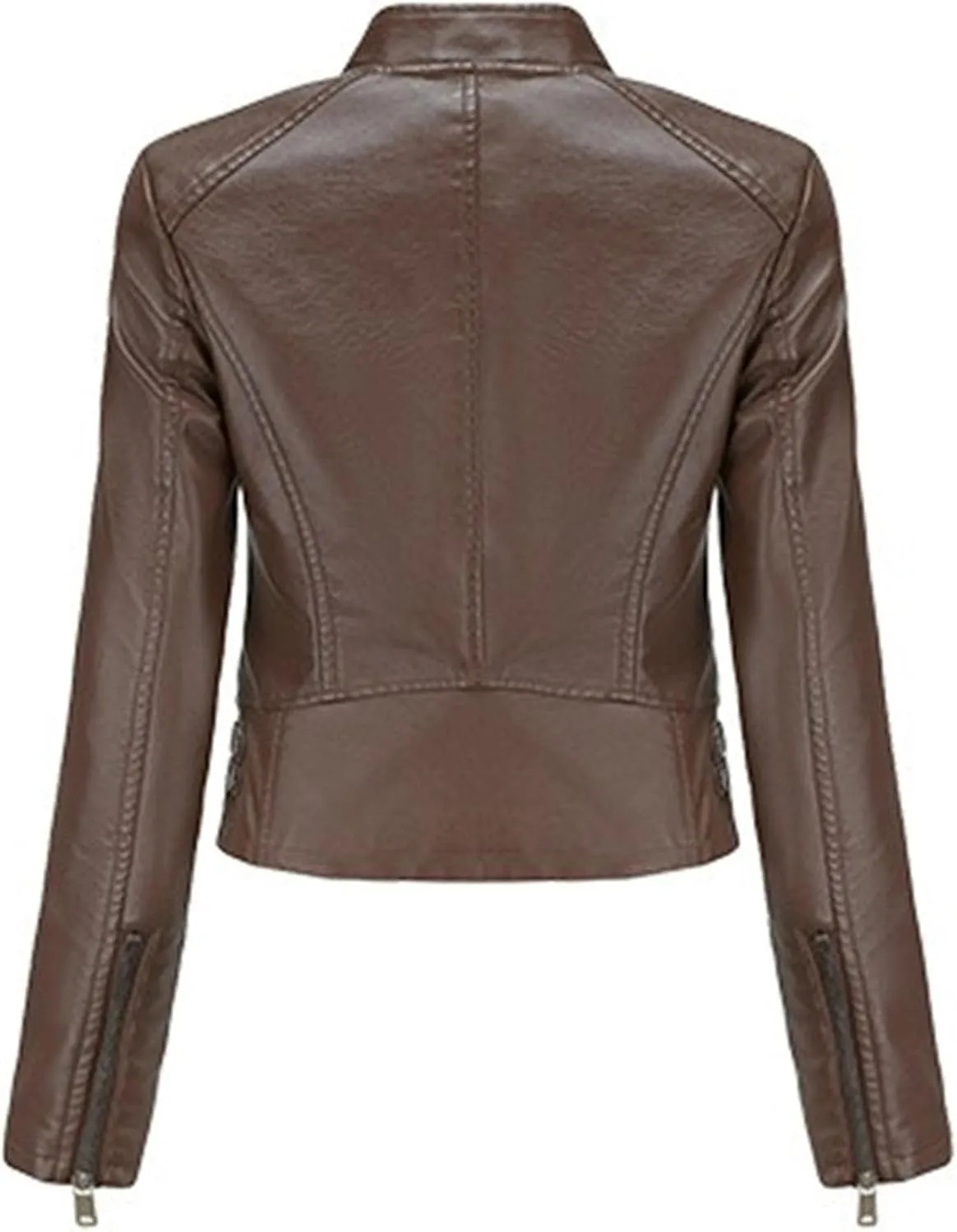JEKE-DG Women's Zip Up Fashion Motorcycle Coat Stand Collar Cropped Coat Jacket Faux Leather Slim Fit Casual Coats