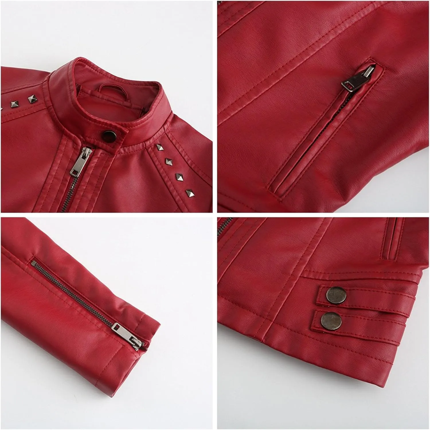 JEKE-DG Women's Zip Up Fashion Motorcycle Coat Stand Collar Cropped Coat Jacket Faux Leather Slim Fit Casual Coats