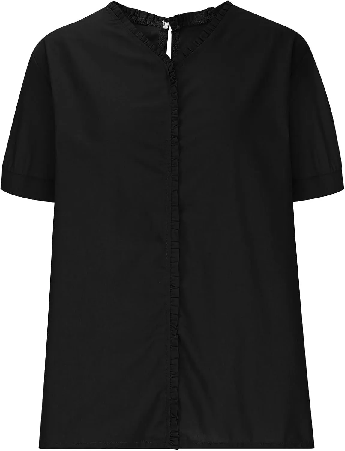 JOAU Women's Cotton Linen Short Sleeve Ruffle Shirts 2025 Summer Loose Casual V Neck Blouse Dressy Boho Beach Tunic Tops