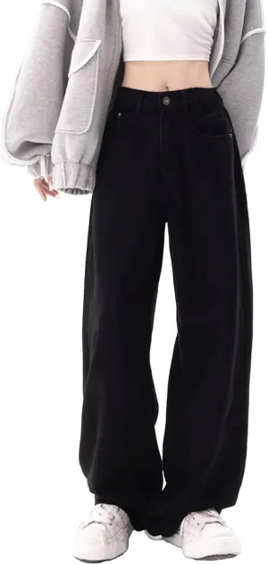 JYHBHMZG Black Baggy Straight Jeans Women Korean High Waist Wide Leg Denim Pants Female Loose Mopping Jean Trouser Y2K