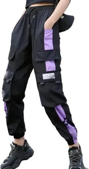 JYHBHMZG Women's High Waist Cargo Pants Sports Loose Pants Harajuku Patchwork Pants Elastics Trousers Streetwear