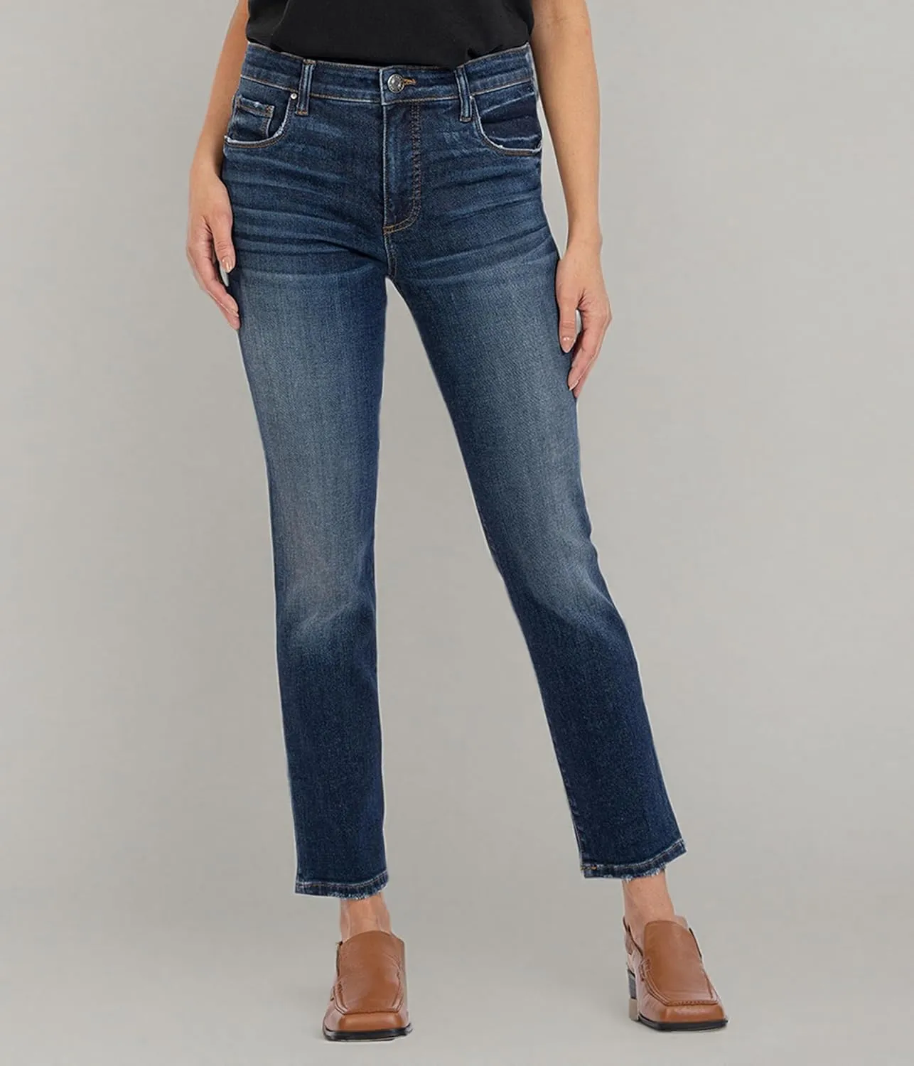 KUT from the Kloth™ Reese High-Rise Fab Ab Ankle Straight Jeans for Women – Enchantment Colour – Blended